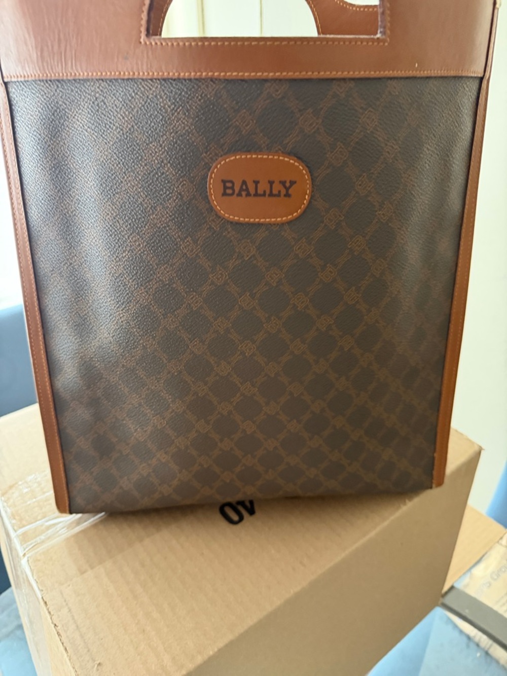 Bally Brown Monogram Tote with Tan Trim